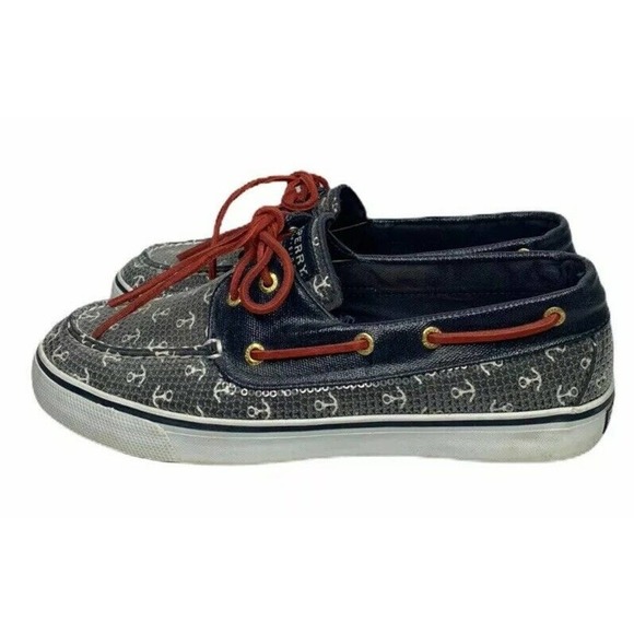 Womens Sperry Top-Sider Boat Shoes Nautical Red White Blue Anchors Sequins Sz 9 - Picture 5 of 10